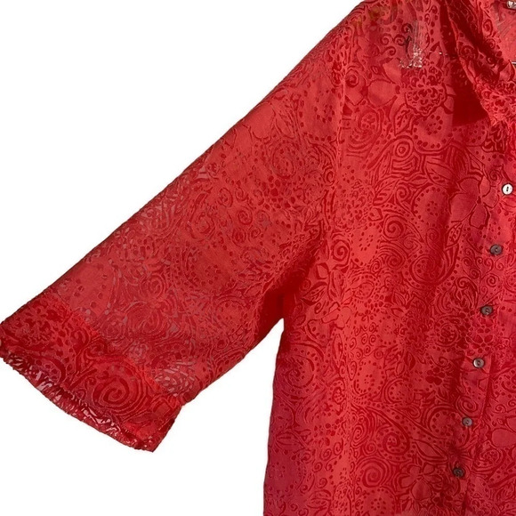 White Stag Pink Button Up Blouse Plus Size 26W 28W Sheer Burnout Floral Swirls - Picture 4 of 7